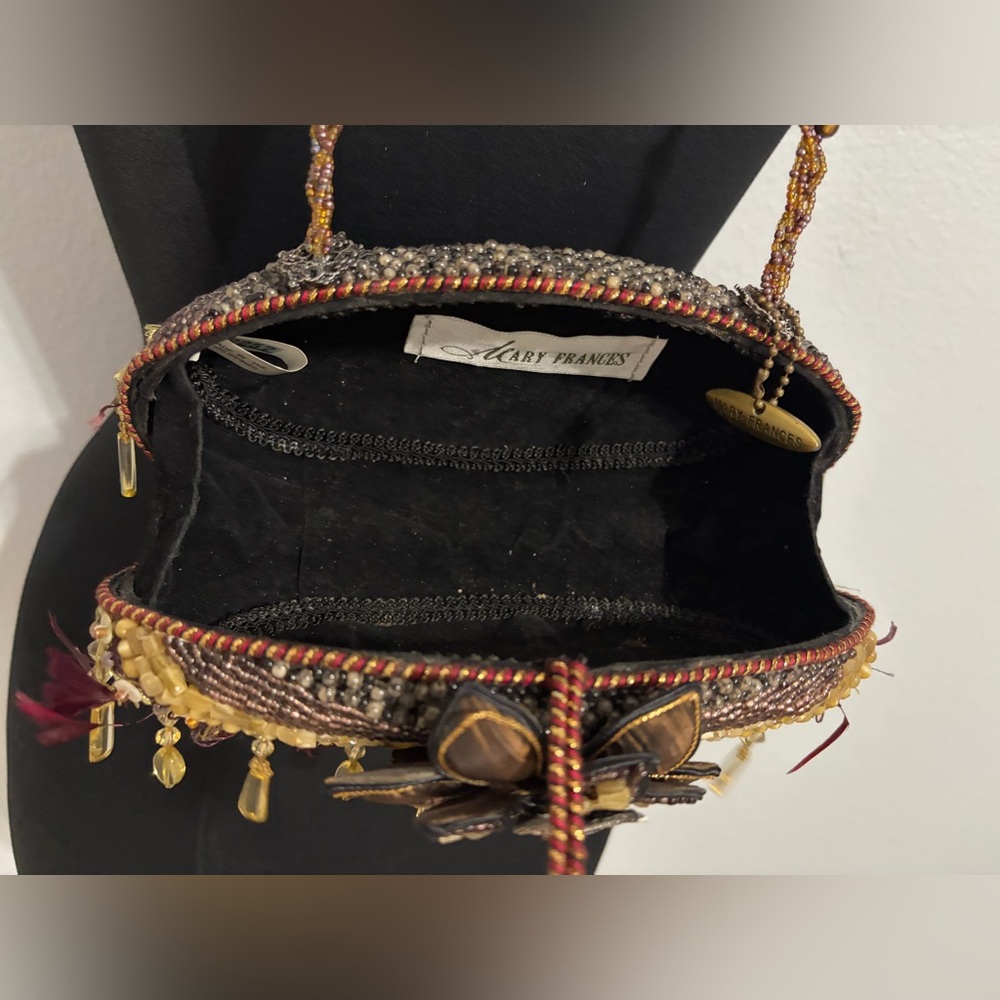 Mary Frances Gold and Burgundy Beaded Fringe Crossbody Clutch - Picture 15 of 16